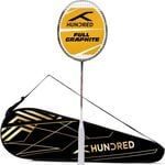 HUNDRED Powertek 1000 PRO Strung Badminton Racket – Dark Grey/White, G6 Grip, Full Cover