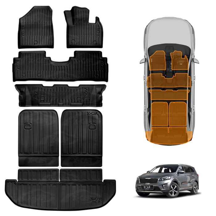 3D Floor Mats Boot Liners Set for Kia Sorento UM 2015-2020  Cargo Car Trunk Tray