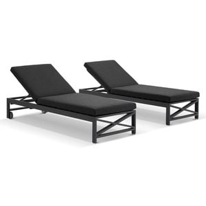 Kansas Outdoor Aluminium Sun Lounge Set On Wheels Charcoal & Denim Grey Cushions