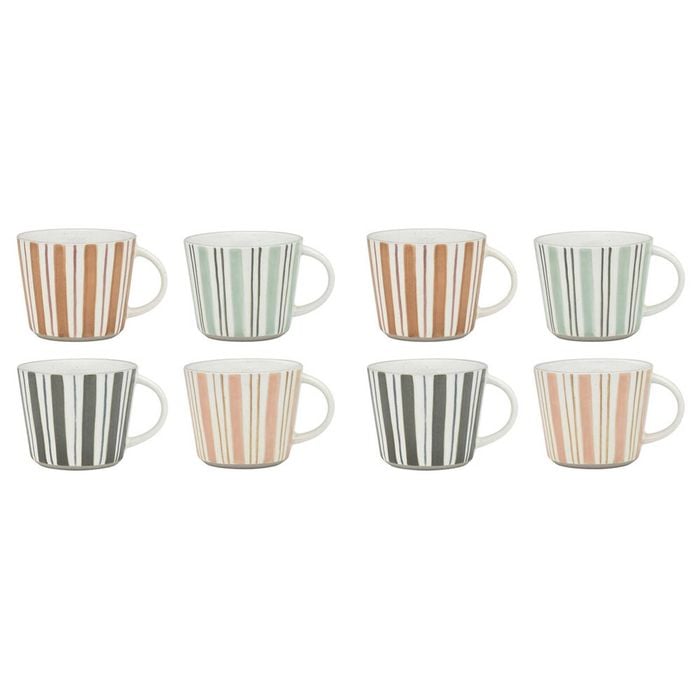8pc Ecology 260ml Two Stripe Pottery Chalk Mugs 9.5x12cm