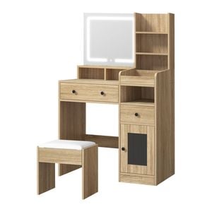 Oikiture Dressing Table Stool Set Vanity Mirror Desk Natural