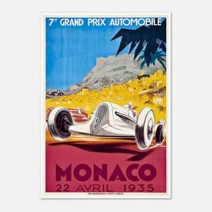 Galrie Monaco Grand Prix 1935 Vintage Racing Poster Perfect for Collectors Artwork, Poster Only, A3 30 x 42cm (12 x 16inch)