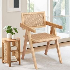 Homfurn Dining Chair – Rattan Seat, Rubber Wood Frame, Breathable Natural Weave, 120kg Capacity