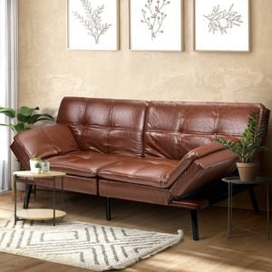 Oikiture 3-Seater Sofa Bed Recliner Lounge Couch Leather Brown