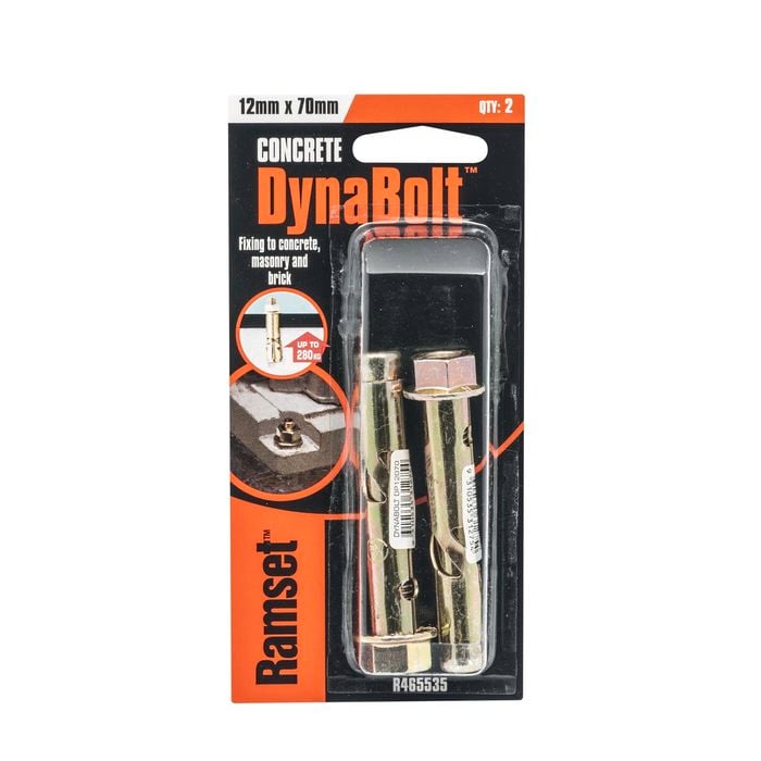 Ramset Dynabolt Hex M12 x 70mm Zinc Passivated 2pk
