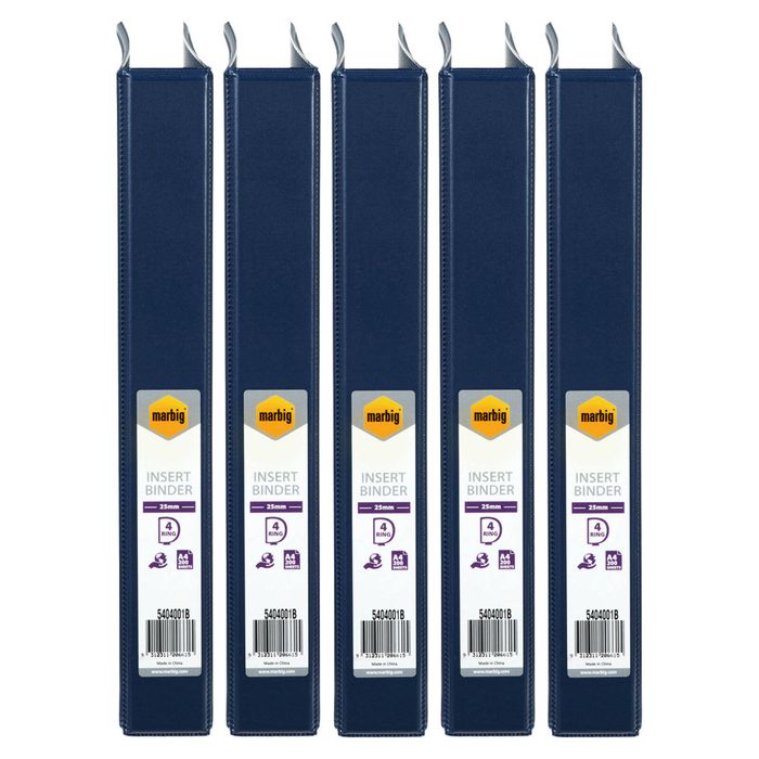 5x Marbig Clearview 4 D-ring Insert Binder A4 File 25mm Document Organiser Blue