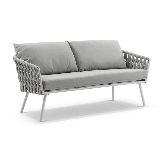 Lismore 2 Seater Outdoor Aluminium And Rope Lounge White & Grey Rope/textured Olefin