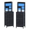 Advwin 2xTall Bedside Table with Charging Station And Led Lights, Nightstand with 4 Drawers Black