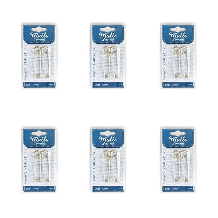 6x 2pc Malli Sewing Heavy Duty Metal Sewing Safety Pins Large 70mm Assorted