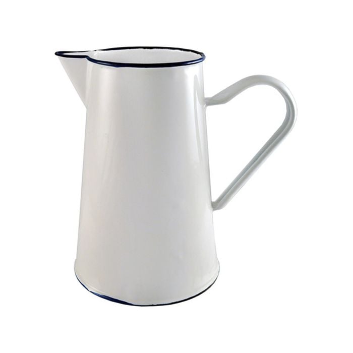 Urban Style Enamelware 2L Pitcher w/ Blue Rim - White