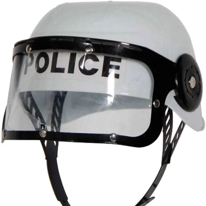 POLICE HAT Plastic Helmet Cap Costume Party w Strap Clear Visor White