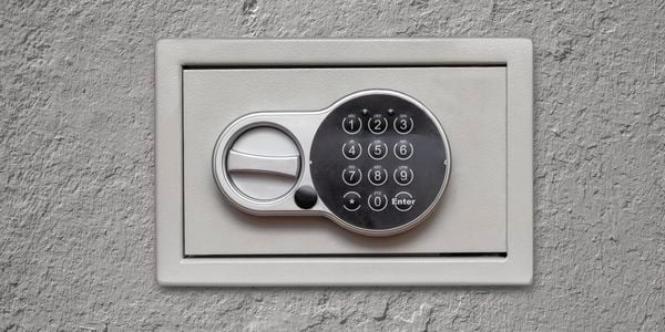 Safe installed on a concrete wall