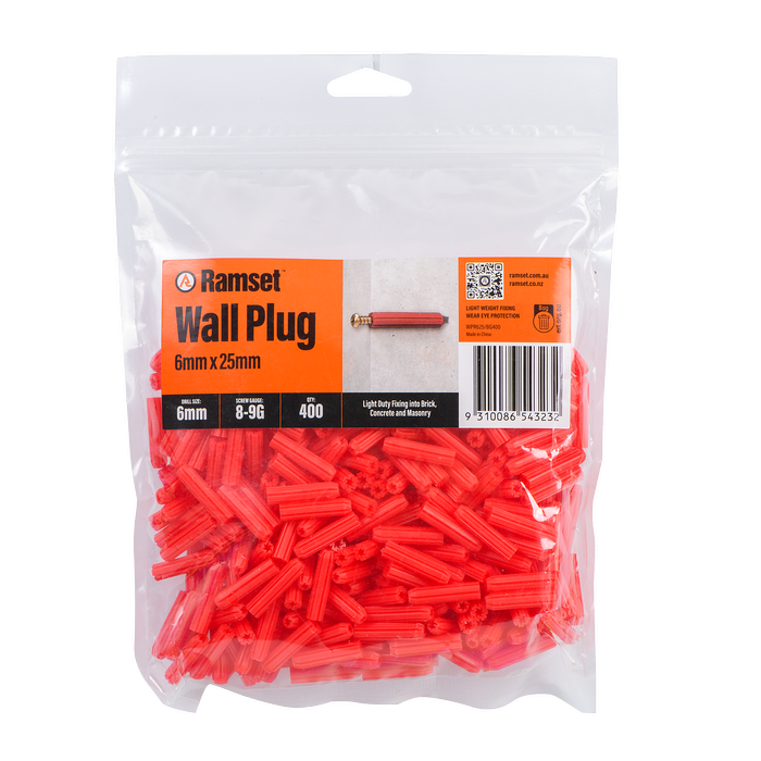 Ramset 6 x 25mm Red Wall Plugs - 400 Pack