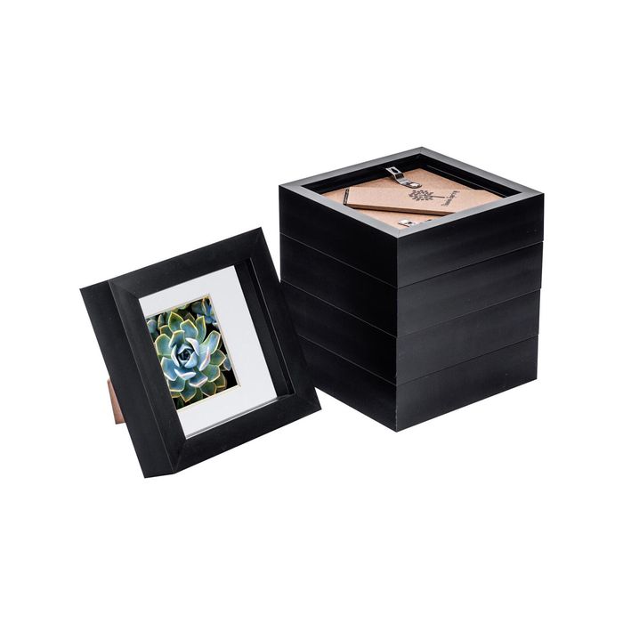 Nicola Spring 5 Piece 4 X 4 3d Shadow Box Photo Frame Set - Craft Display Picture Frame With 2 X 2 Mount - Black
