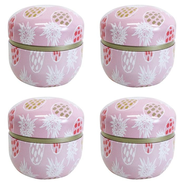 4PK LVD Pink Blossom 8.5cm Metal Tin Home/Bedroom Decorative Canister