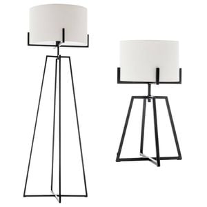 Modern Dimmable Floor Lamp + Table Desk Lamp w/ Linen Shade Scandi Matte Black
