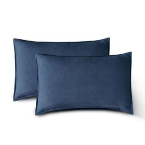 CleverPolly Vintage Washed Microfibre King Pillowcases - Ultra Soft & Skin-Friendly - Set of 2 - 50cm x 90cm (Navy Blue)
