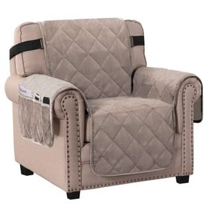 Smarcute 1 Seater Velvet Armchair Sofa Cushion Cover With Non-slip Elastic Straps Taupe