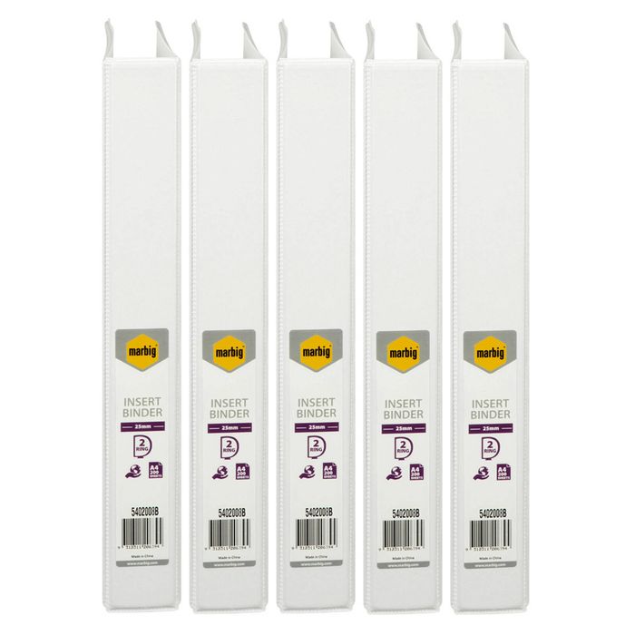 5x Marbig Clearview 2 D-ring Insert Binder A4 File 25mm Document Organiser White