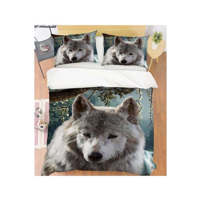 3D Animal Gray Wolf 80 Bed Pillowcases Quilt Queen Size