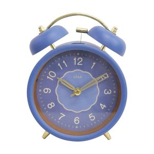 LVD Newport Metal Analogue Alarm Clock Bedroom Decor 14cm Blue/White/Gold
