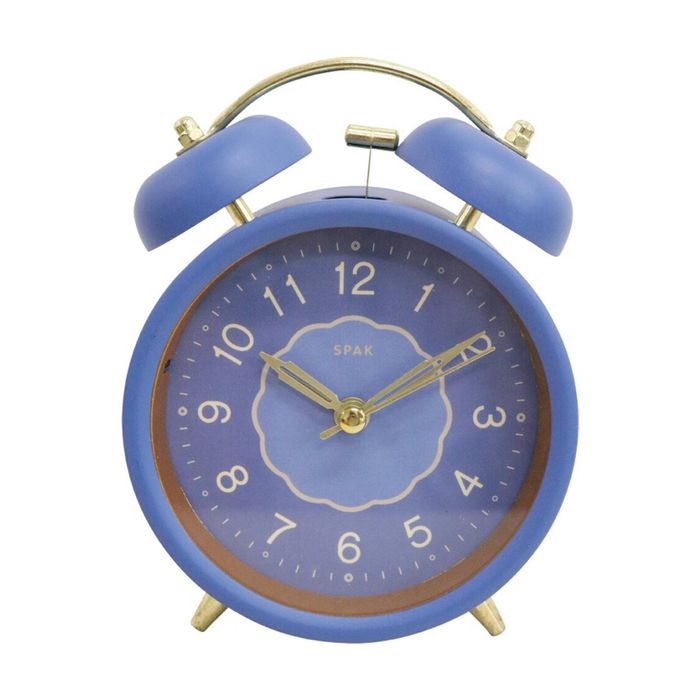 LVD Newport Metal Analogue Alarm Clock Bedroom Decor 14cm Blue/White/Gold