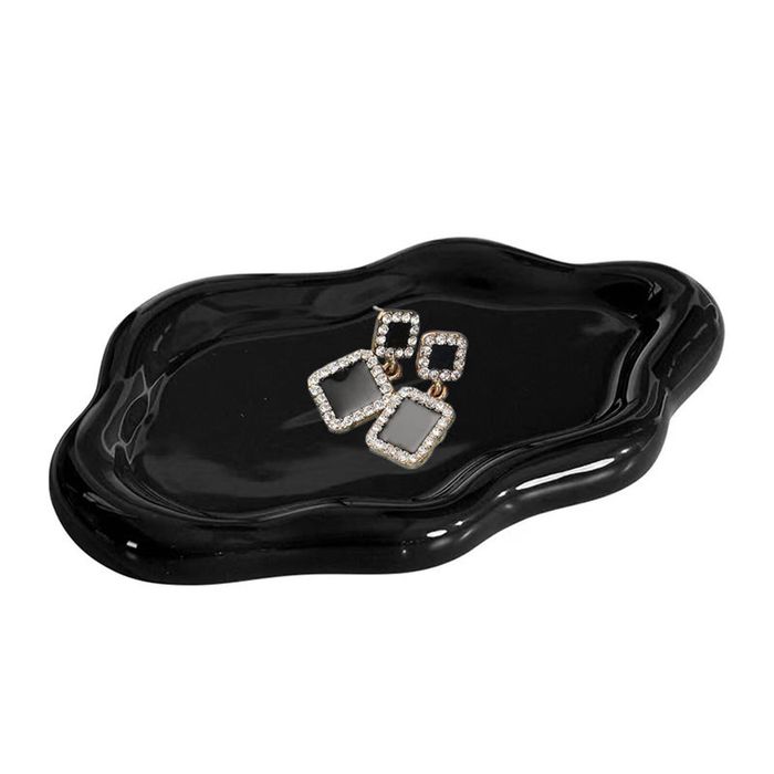 Catzon Ceramic Jewelry Tray For Ring Key Trinket Cloud Shape Small Plate-black