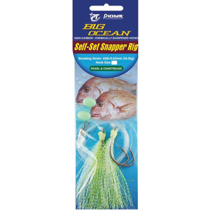 Pioneer Big Ocean Self Set Pre Made 40lb Snapper Fishing Rig 6/0 Pearl & Chartreuse