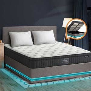 Oikiture Bed Frame Double LED Platform Mattress Beds Grey LAYZ