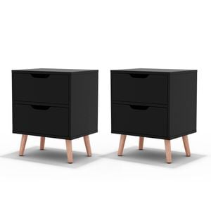Artiss 2 x Bedside Table 2 Drawers - BODEN Black