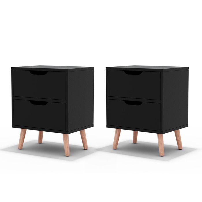 Artiss 2 x Bedside Table 2 Drawers - BODEN Black