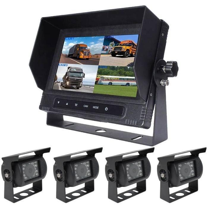 Elinz 7" Quad Screen Waterproof Monitor HD 12V/24V 4x Reversing CCD Camera