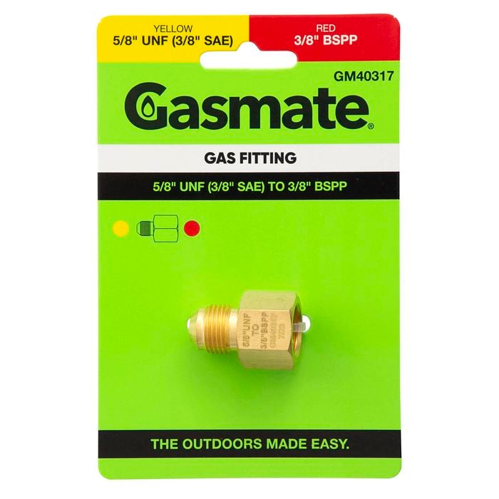 Gasmate Gas Fitting - 5/8" UNF (3/8" SAE) to 3/8" BSPP