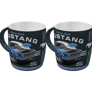 2PK Nostalgic-Art Ceramic Mug Ford Mustang 1969 Mach 1 9x9cm - Blue