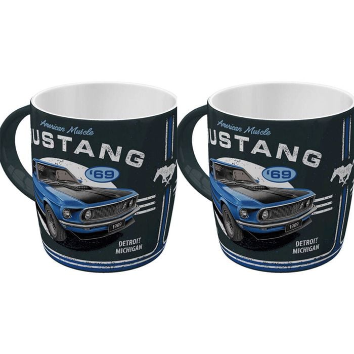 2PK Nostalgic-Art Ceramic Mug Ford Mustang 1969 Mach 1 9x9cm - Blue
