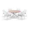 Tuscany 1.5m Aluminium And Teak Dining Table White With 6 Kansas Chairs & Heather Beige Cushions