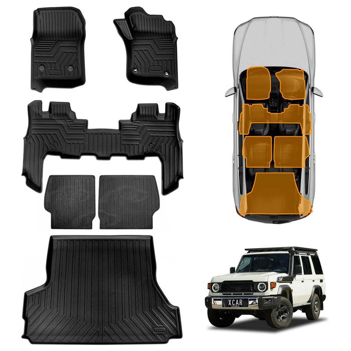 Floor Mats Boot Liner Set For Toyota Landcruiser 70/76 Series 2023-onwards All Weather Heavy Duty Cargo Kick Seat Protector