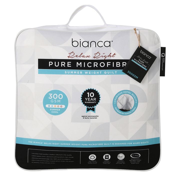 Bianca Relax Right Pure Microfibre Quilt 300gsm Home Bedding White King Bed