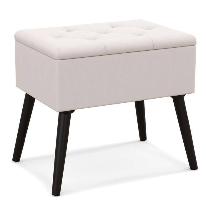 Costway Velvet Storage Ottoman Vanity Stool Bench Footrest Chair Beige