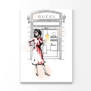 Red Lady with Fashion Store Print 100% Australian Made 60x90cm (Stretched Canvas)