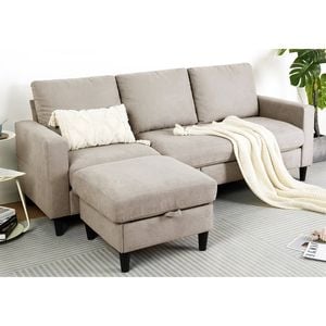 Advwin 3 Seater Sofa Modular Lounge Chaise Set Corner Couch w/ Storage Ottoman Beige