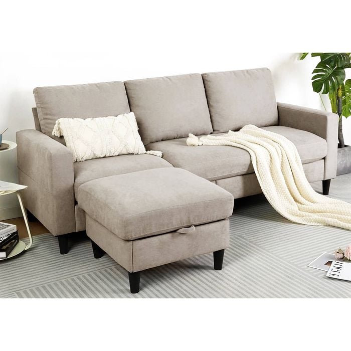 Advwin 3 Seater Sofa Modular Lounge Chaise Set Corner Couch w/ Storage Ottoman Beige