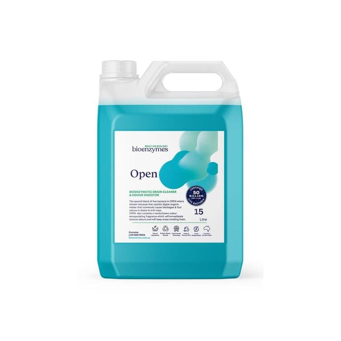 BioEnzymes OPEN 15lt Enzyme pH Neutral drain cleaner, natural unblocker & odour remover with live bacteria