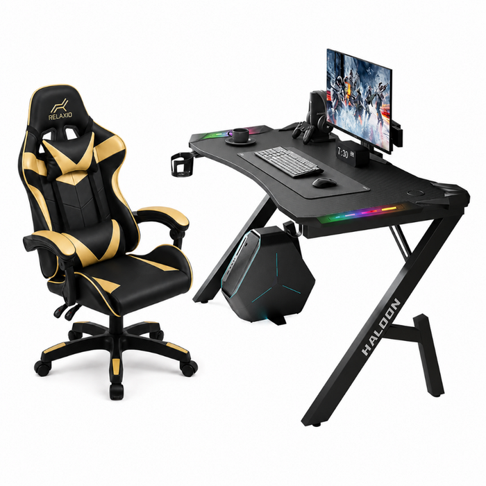 Relaxio Ergonomic Gaming Chair with RGB LED Gaming Desk - Combo Set