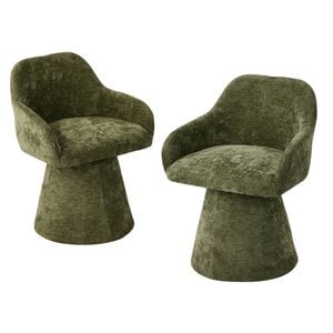 Oikiture 2x Dining Chair Swivel Armchair Lounge Accent Chairs Chenille Green