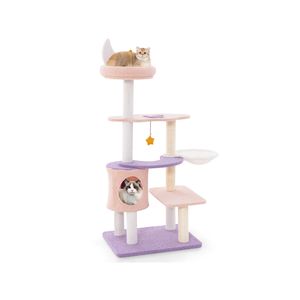 Costway 140cm Cat Tree Scratching Posts Tower Cat Play House Activity Center W/hammock/perch