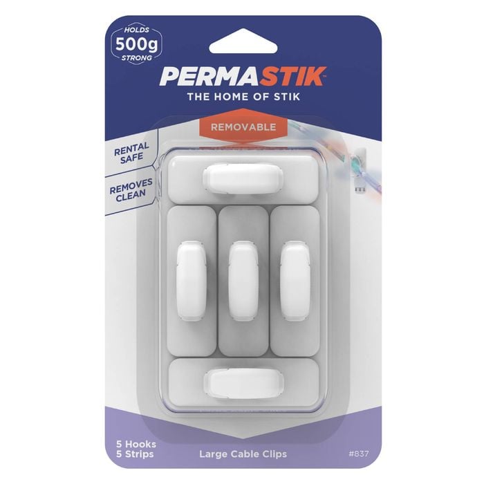 Permastik Large White Cable Clips - 5 Pack