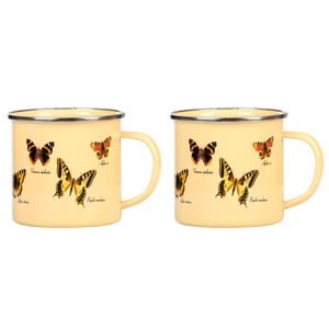 2PK Esschert Design Enamel Mug Butterflies Coffee/Tea Drink Cup 0.5L Yellow