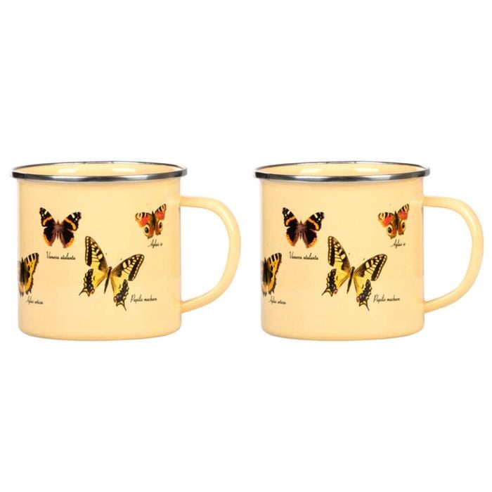 2PK Esschert Design Enamel Mug Butterflies Coffee/Tea Drink Cup 0.5L Yellow