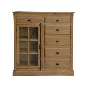 Jade Tallboy 6 Chest of Drawers 1 Door Bed Storage Cabinet Stand - Natural